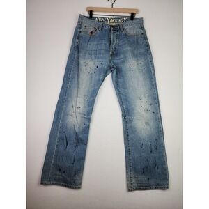 Ed hardy Jeans Mens Size 34 Fits 38 Y2K Dark Wash Distressed Pockets Button Fly